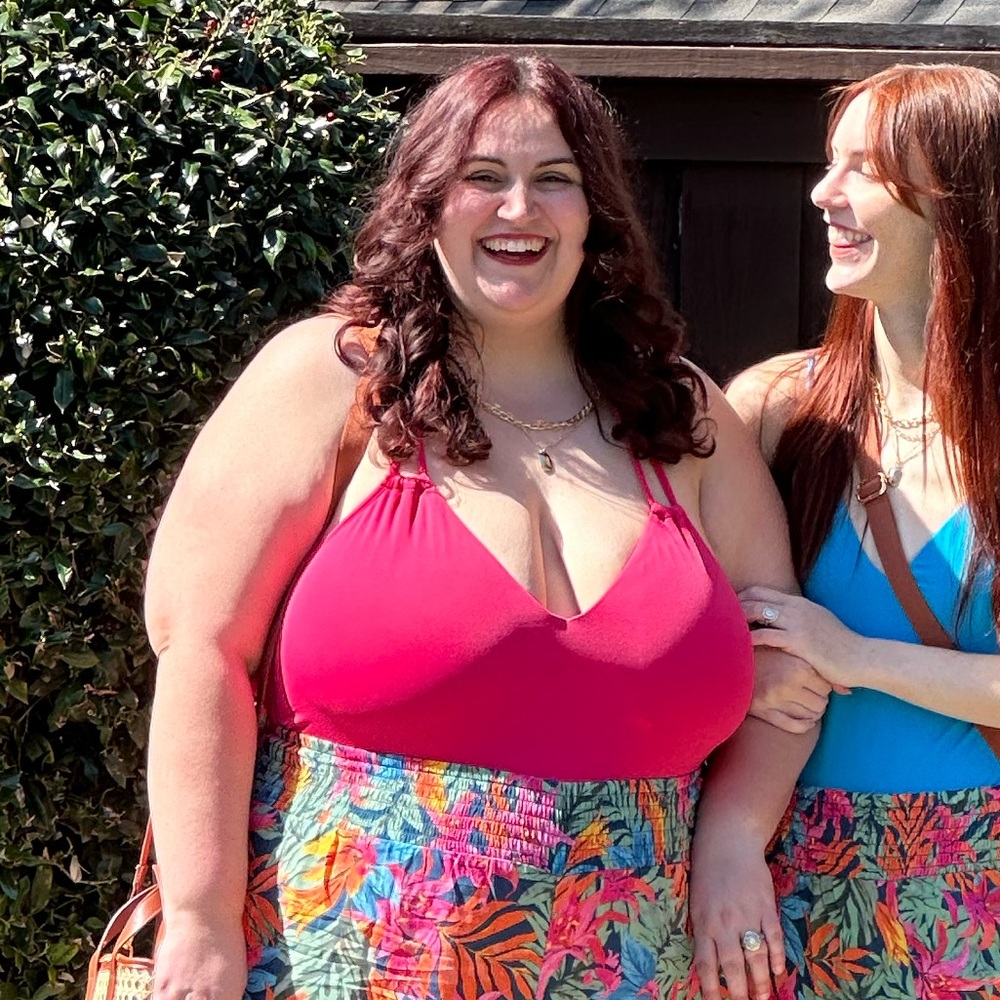 Hot Pink V-Neck One Piece Swimsuit